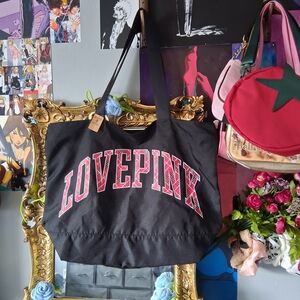 PINK Victoria's Secret Black Canvas Tote Bag